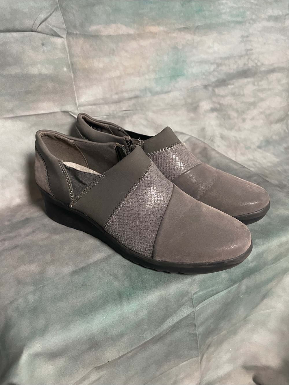 Cloudsteppers by Clarks Women's Gray Slip-On Wedge Loafers